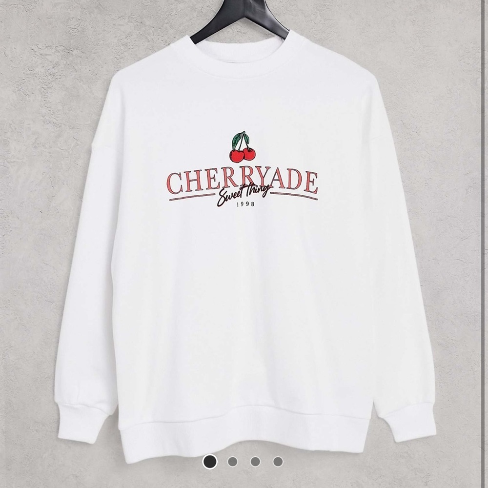 ASOS Women’s White Sweatshirt Cherries Cherryade Oversized Soft Cozy Loungewear